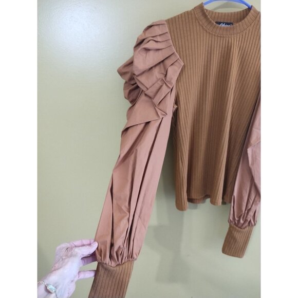 Athina Long Puff Sleeve Cotton Crewneck Sweater L - Picture 2 of 6